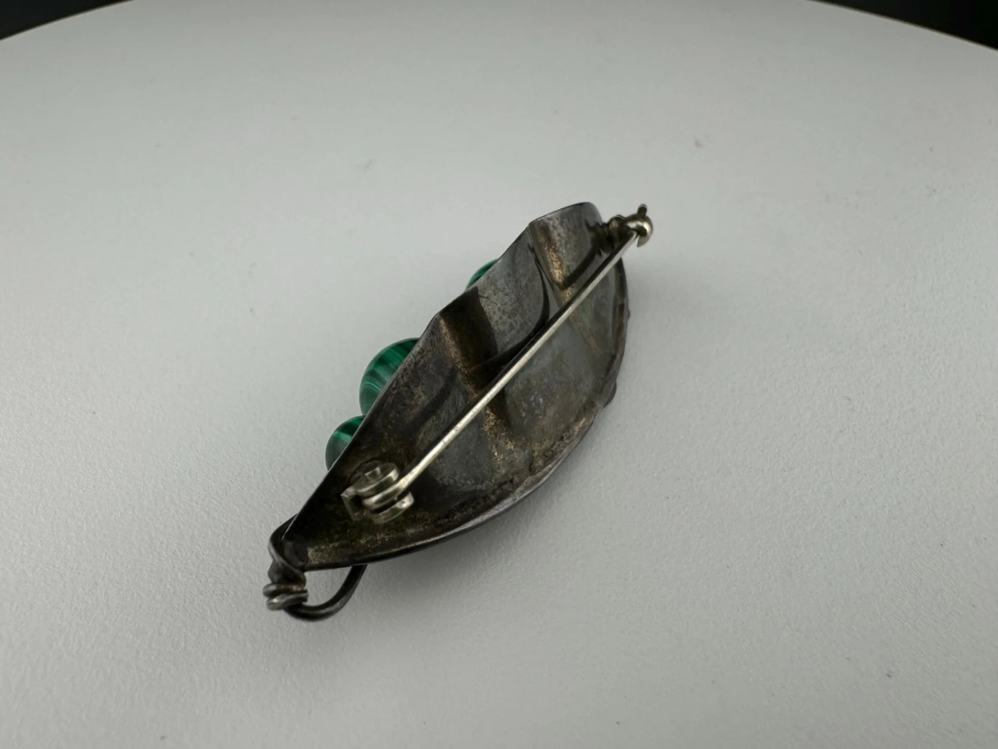 Vintage Silver & Malachite Peas in a Pod Brooch