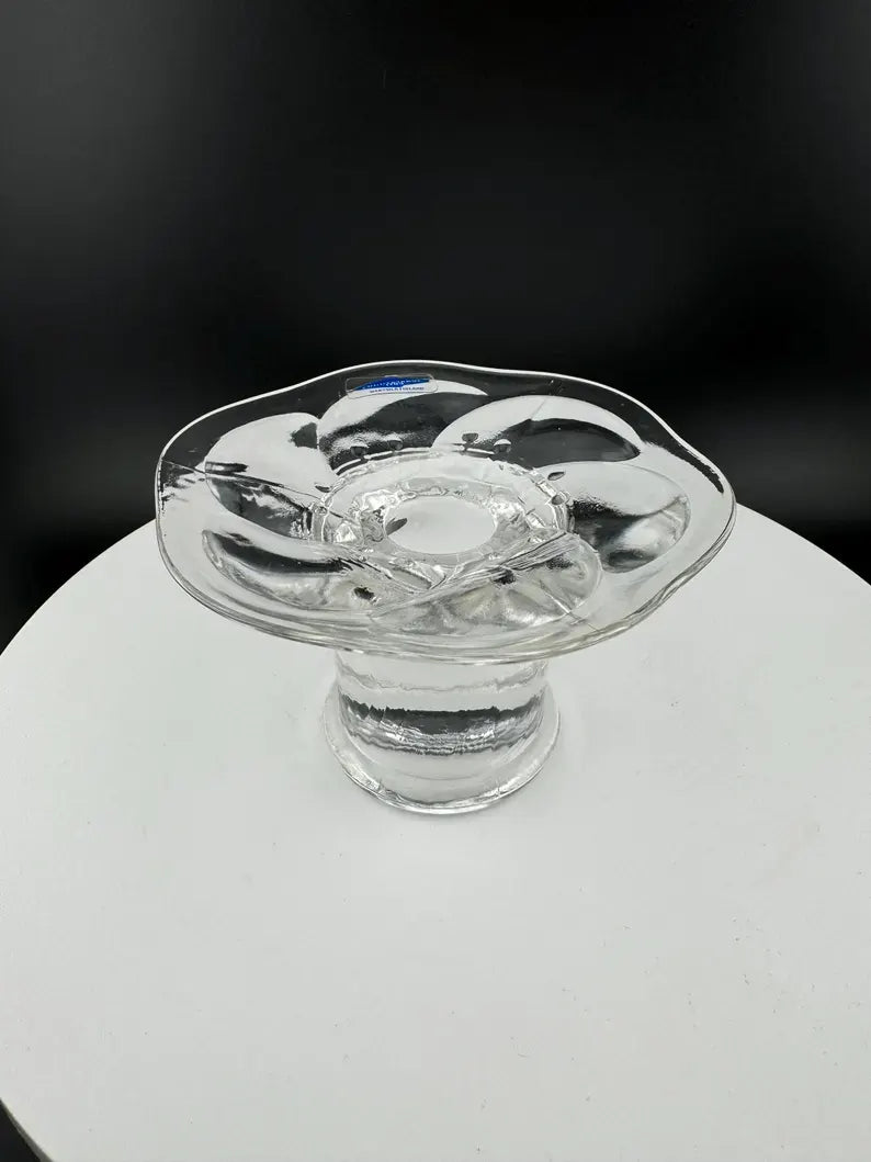 Vintage Nuutajarvi 1793 Wartsila Finland Water Lily Candlestick Holder