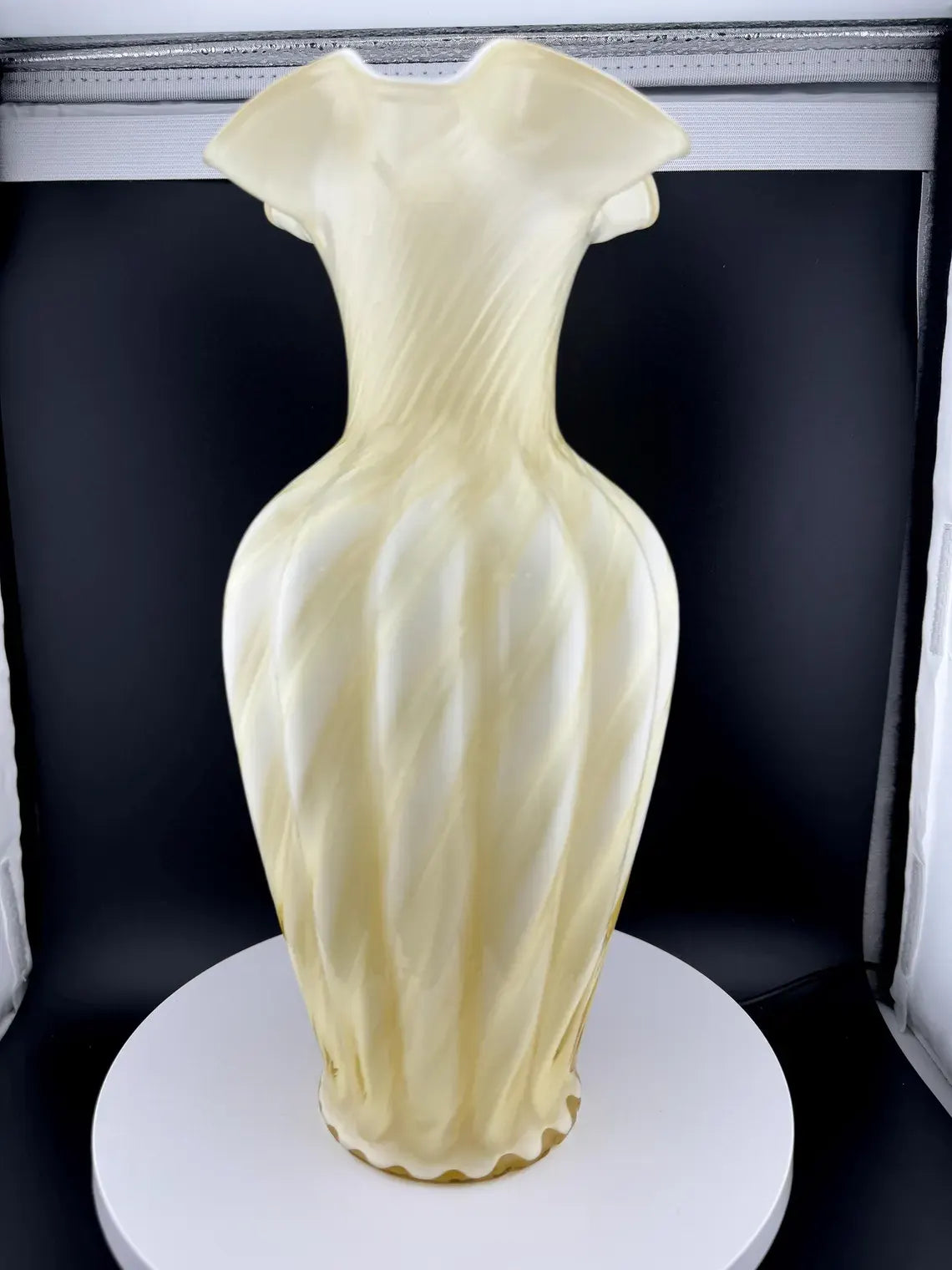 Vintage Yellow & White Swirl Fenton Vase