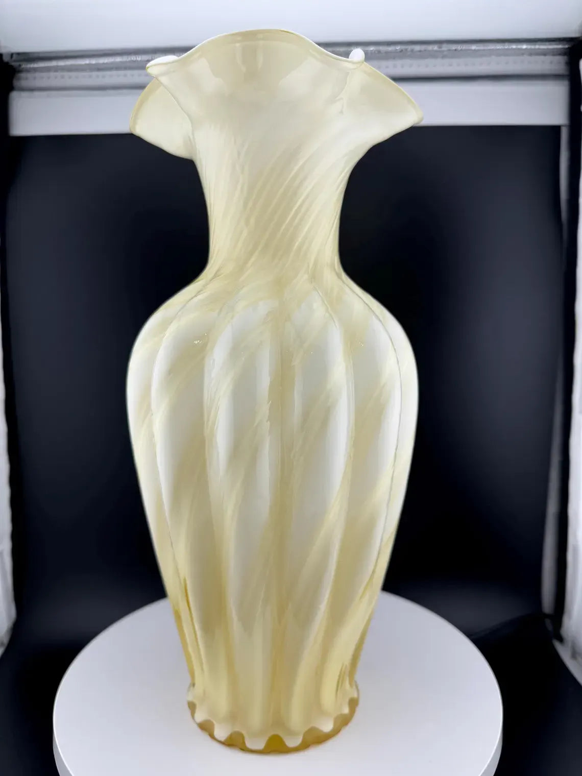 Vintage Yellow & White Swirl Fenton Vase