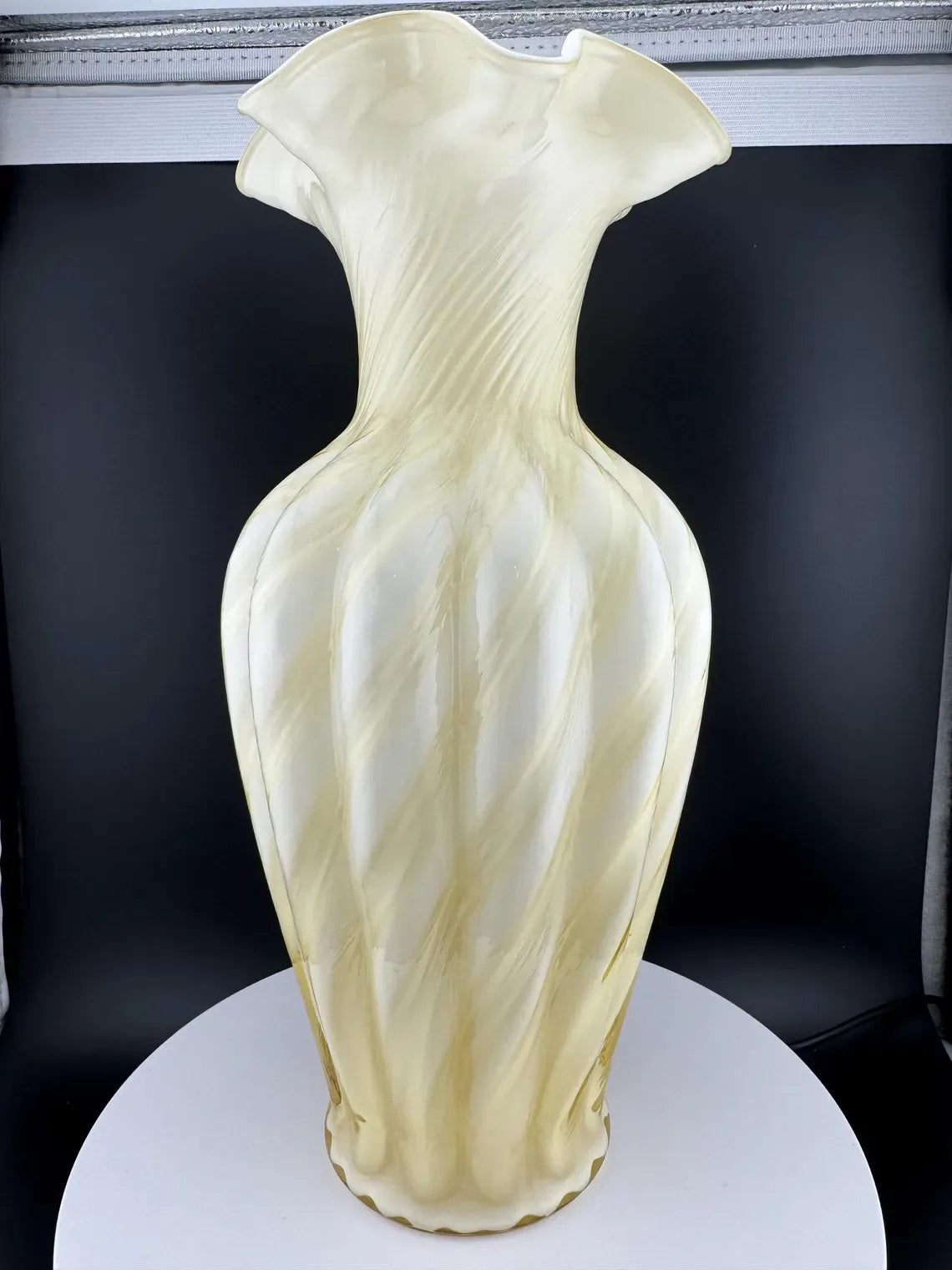 Vintage Yellow & White Swirl Fenton Vase