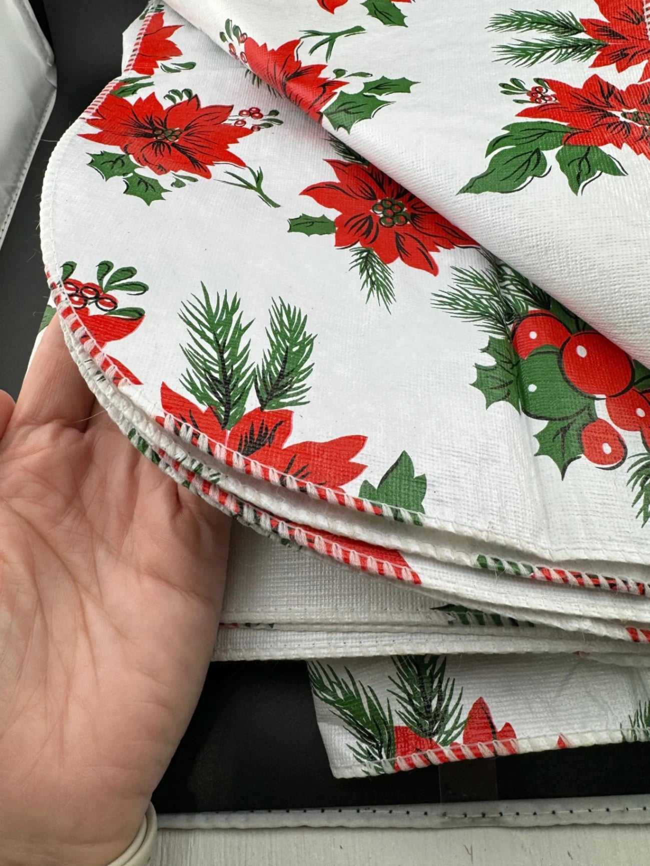 Vintage Flannel-Backed Vinyl Poinsettia Tablecloth