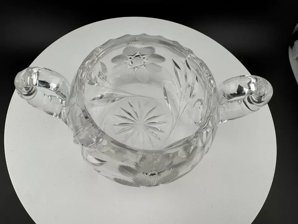 Crystal Star of David Pattern Creamer and Sugar Bowl Set