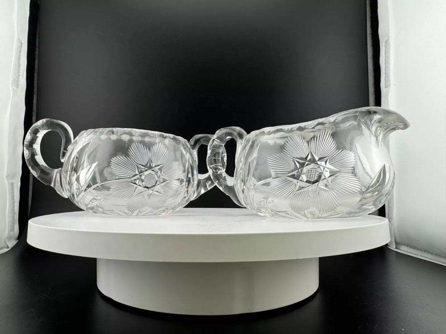 Crystal Star of David Pattern Creamer and Sugar Bowl Set