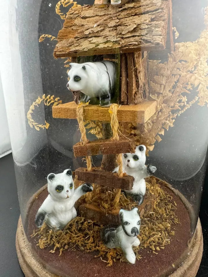 Vintage Kitschy Ceramic Animals in a Treehouse Diorama Terrarium