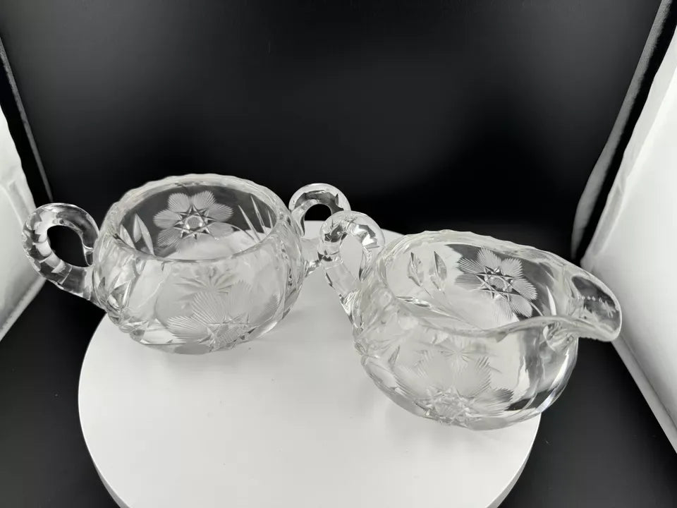 Crystal Star of David Pattern Creamer and Sugar Bowl Set
