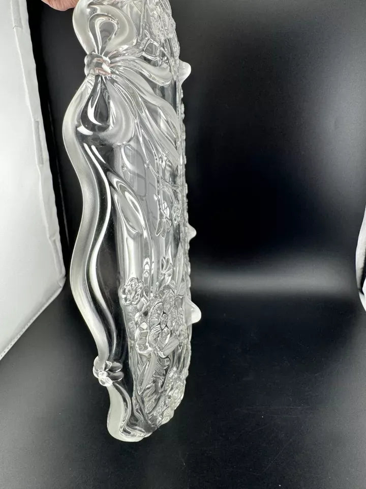 Clear Pressed Glass Floral Footed Serving Plate