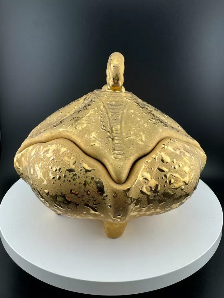 Mid Century Weeping Gold Piece - Footed, Lidded Dish