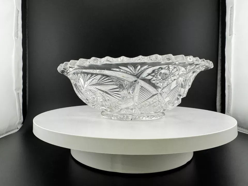 Vintage Cut Glass Candy Bowl with Pinwheel Pattern