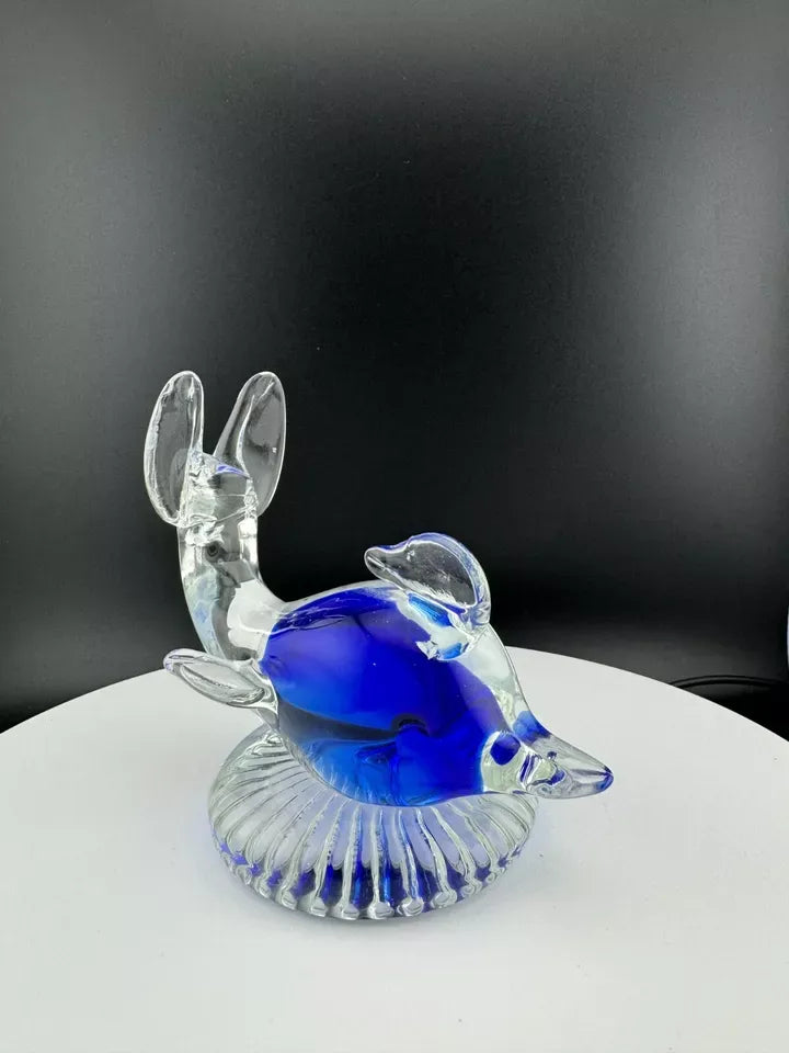 Glass Dolphin Paperweight, Clear & Blue