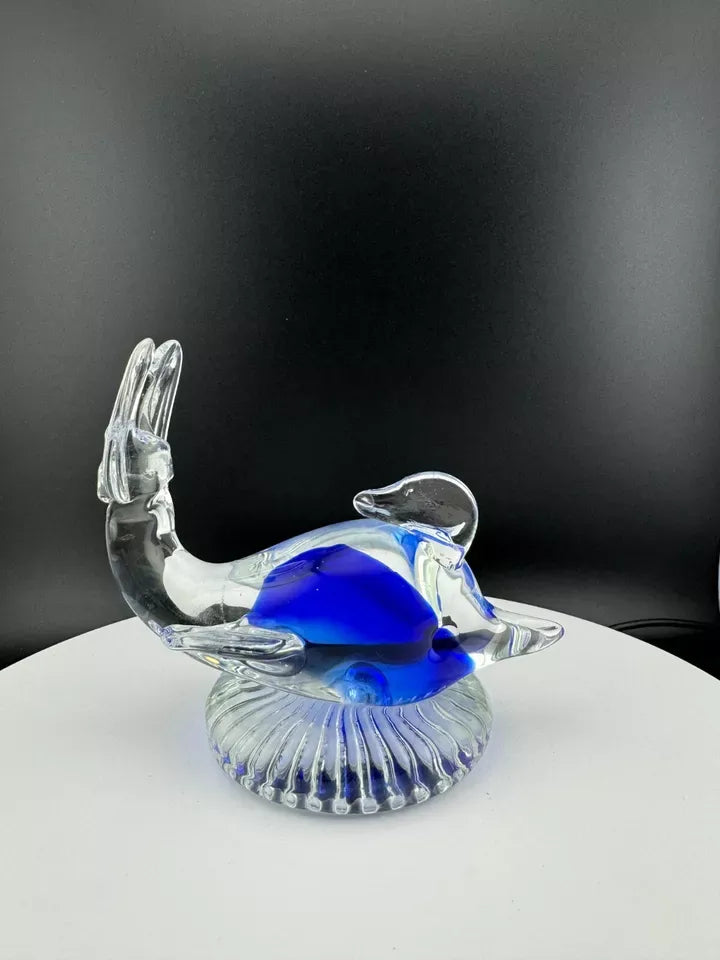 Glass Dolphin Paperweight, Clear & Blue