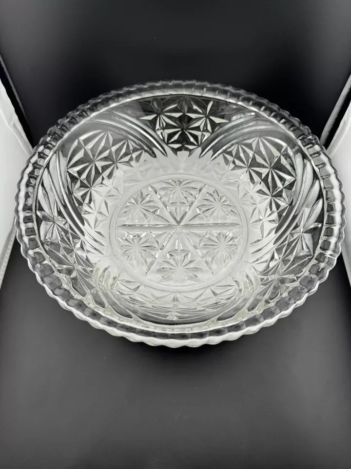 Vintage Anchor Hocking Stars & Bars Clear Pressed Glass Serving Bowl