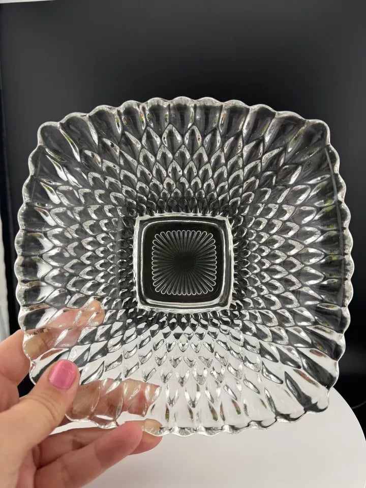 Vintage Indiana Glass Diamond Pattern Square Candy Dish