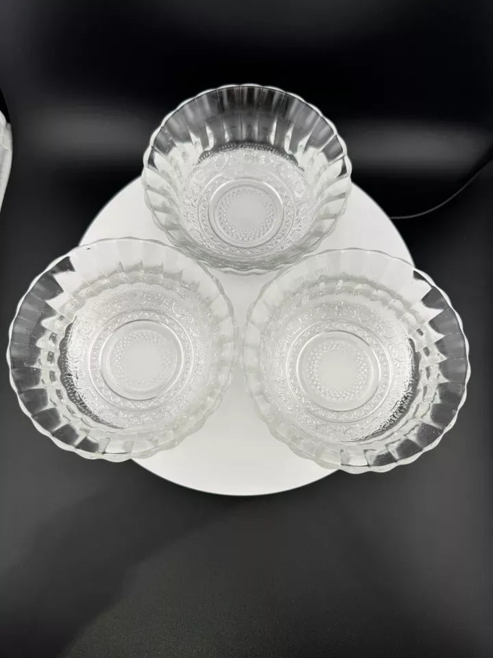 Vintage KIG Indonesia Clear Glass Fleur de Lis Dessert Bowl