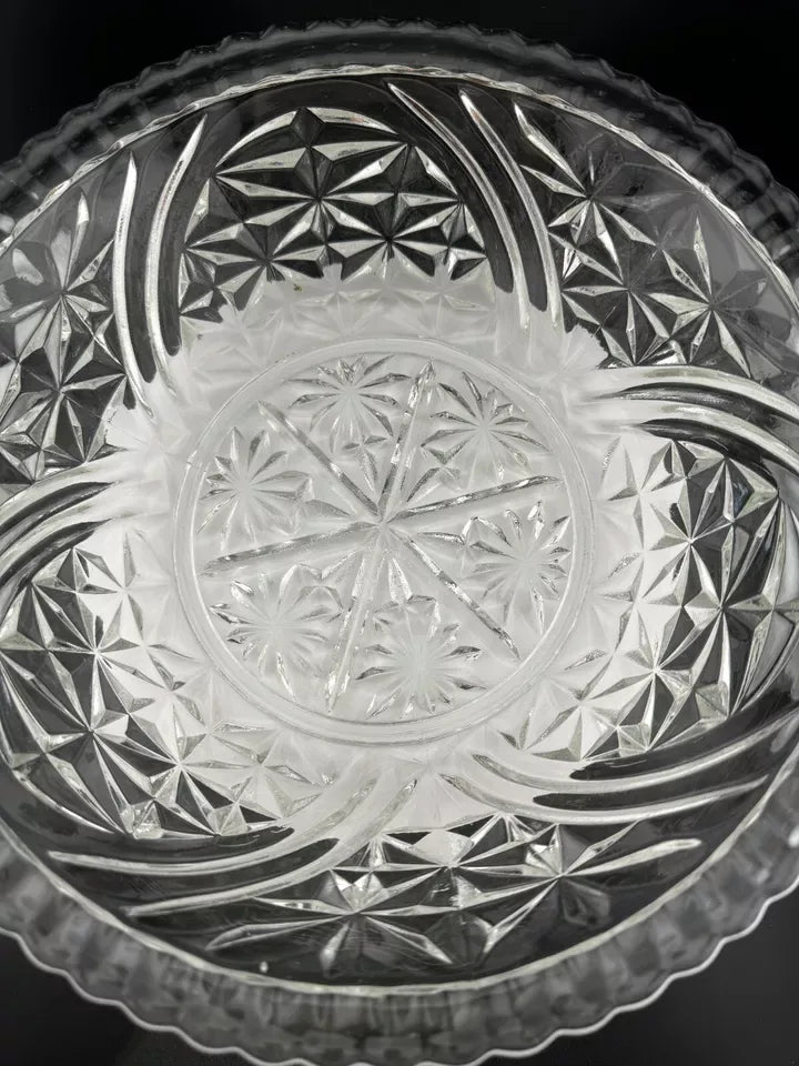 Vintage Anchor Hocking Stars & Bars Clear Pressed Glass Serving Bowl