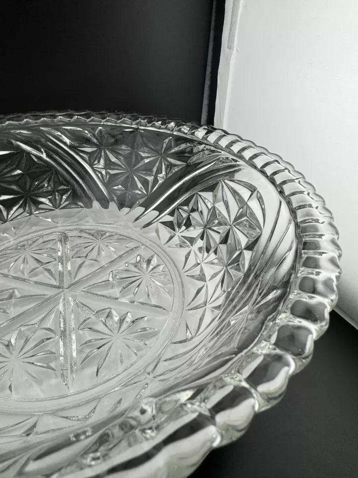 Vintage Anchor Hocking Stars & Bars Clear Pressed Glass Serving Bowl