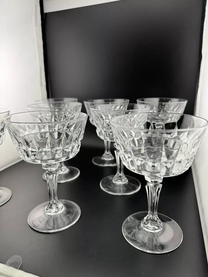 Vintage Clear Glass Stemmed Dessert Cups - Set of 8