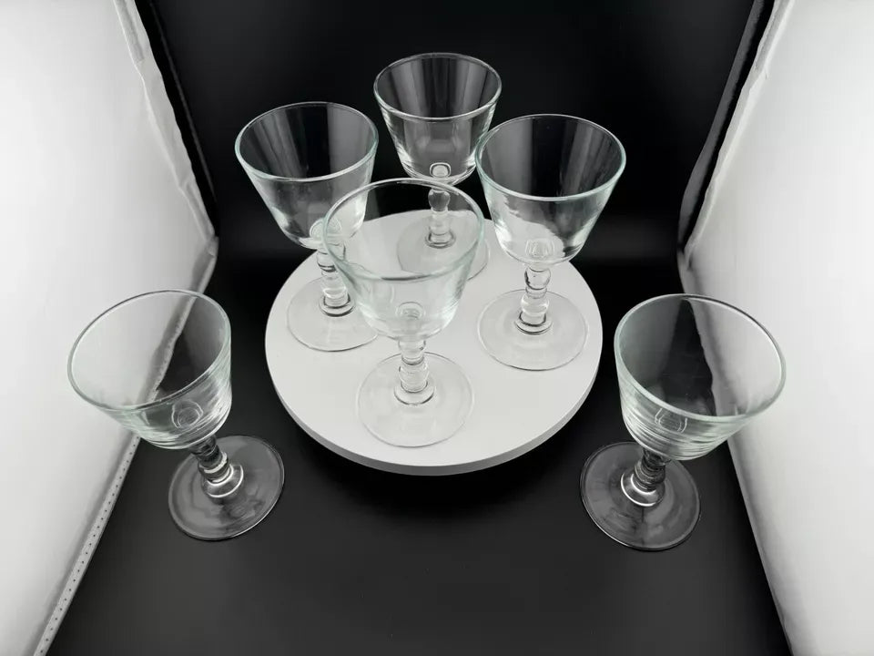 Vintage Knobbed Beaded Stem Stemware Sherry Glasses - Set of 6