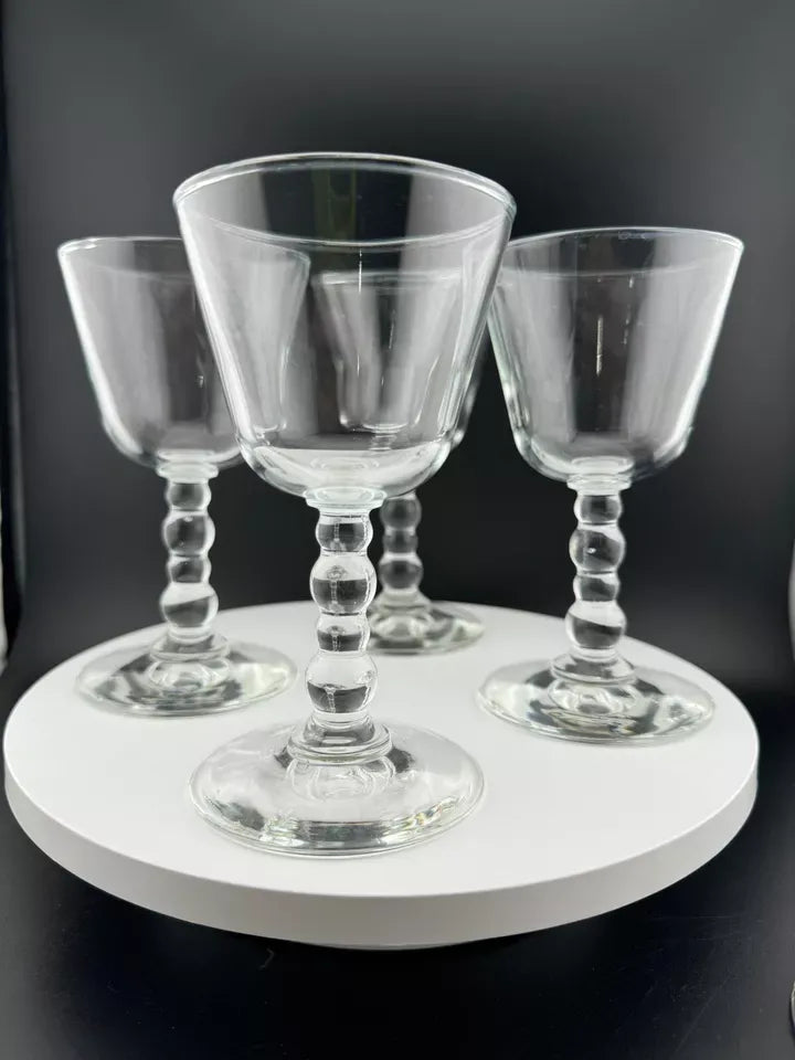 Vintage Knobbed Beaded Stem Stemware Sherry Glasses - Set of 6