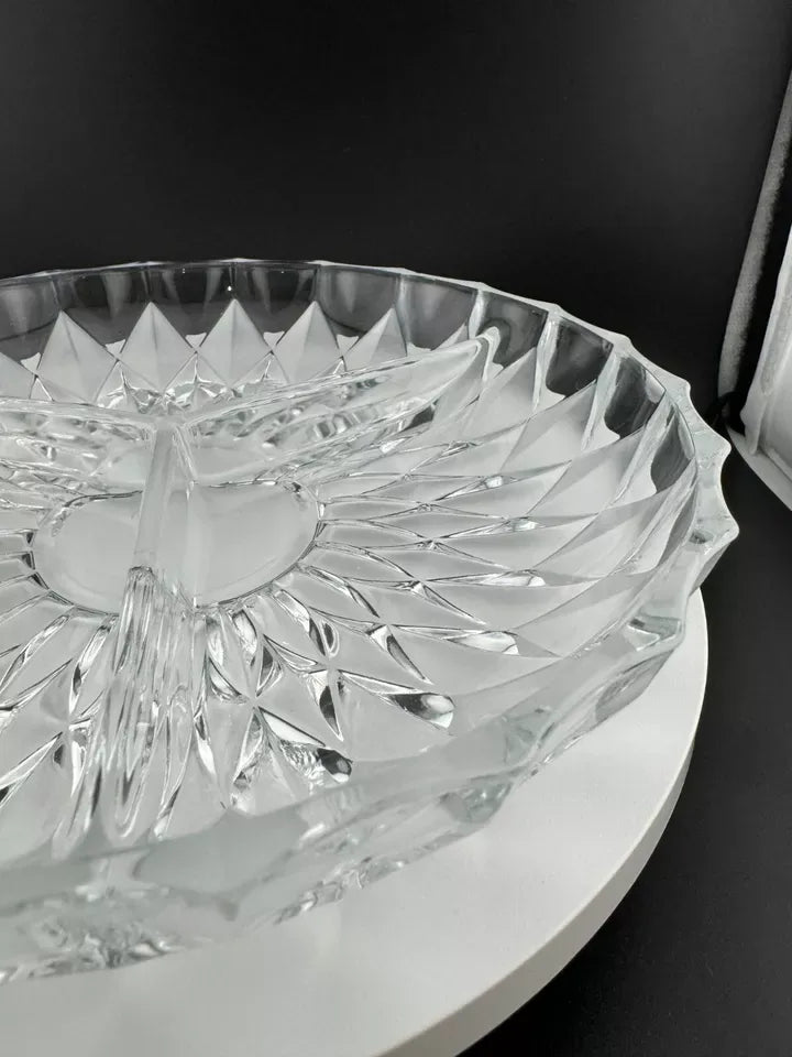 Diamond Pattern Clear Glass 3-Compartment Relish Dish
