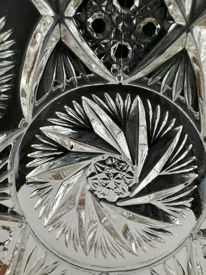 Vintage Cut Glass Candy Bowl with Pinwheel Pattern