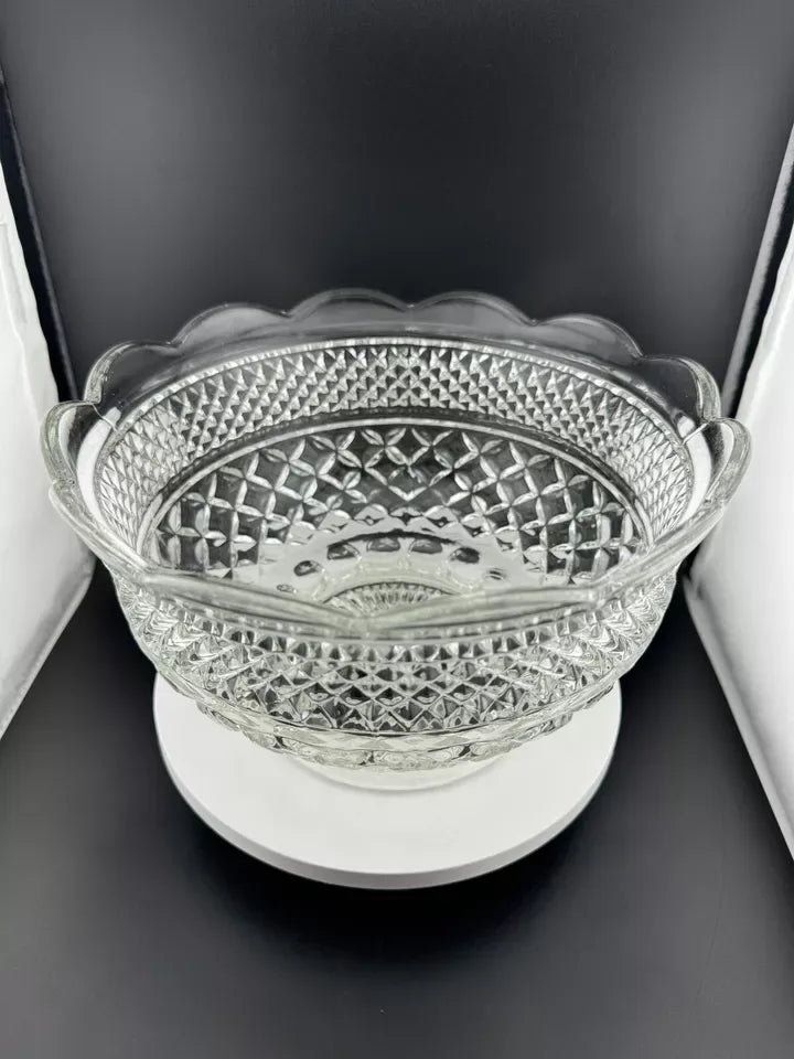 Vintage Anchor Hocking Wexford Clear Glass Footed Serving Bowl