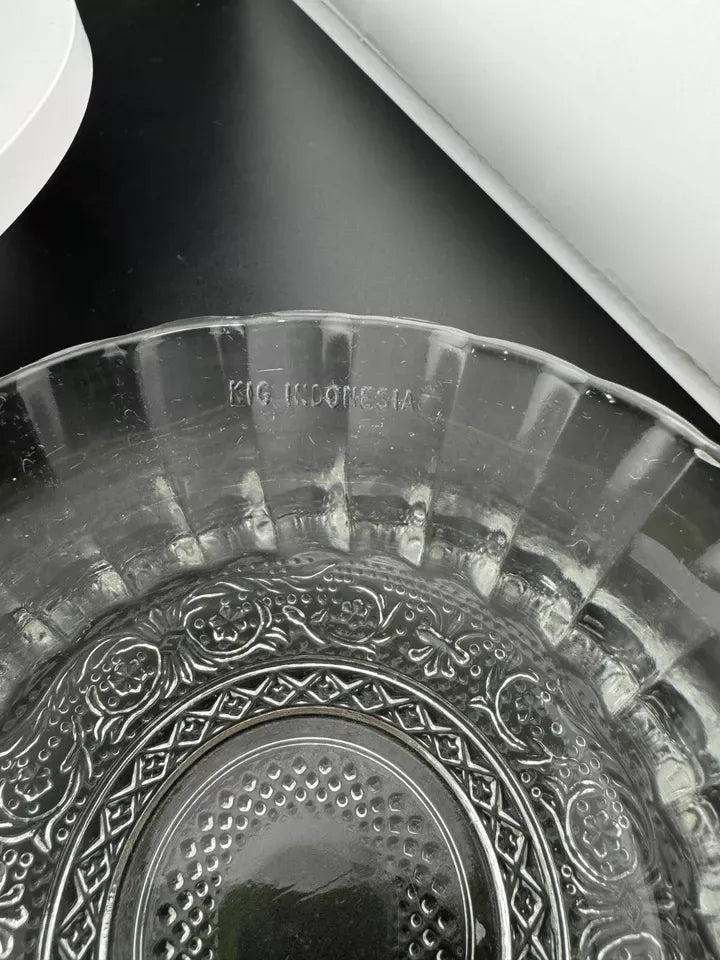 Vintage KIG Indonesia Clear Glass Fleur de Lis Dessert Bowl
