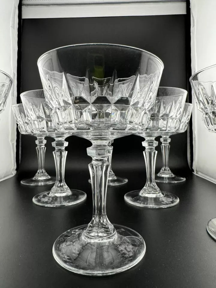 Vintage Clear Glass Stemmed Dessert Cups - Set of 8