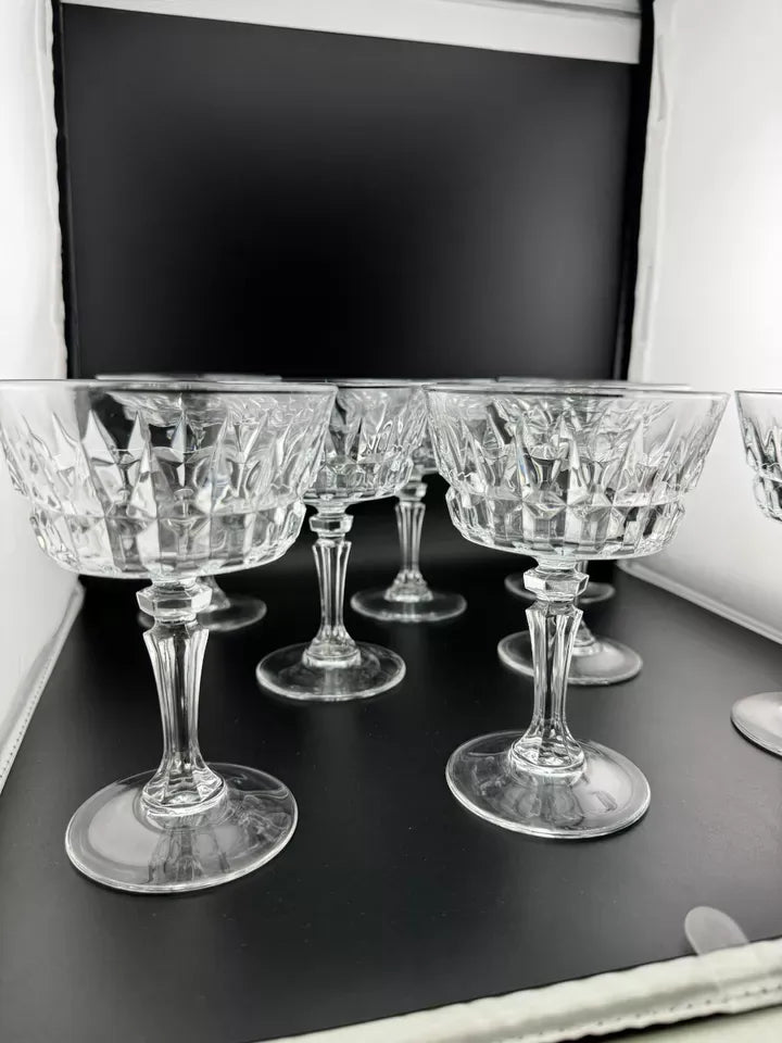 Vintage Clear Glass Stemmed Dessert Cups - Set of 8