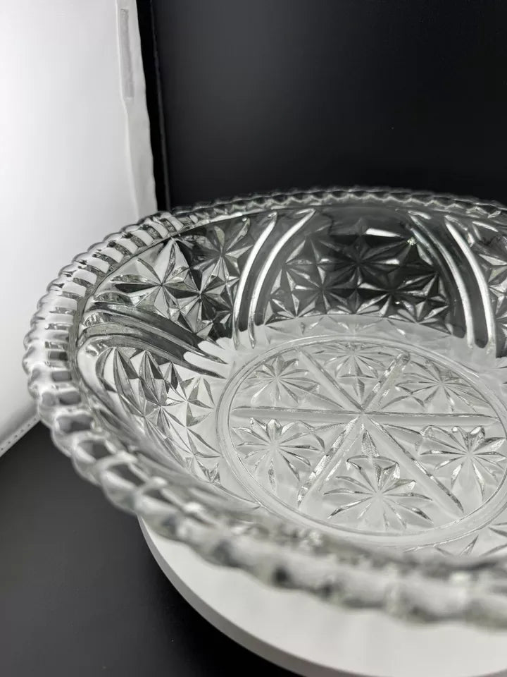 Vintage Anchor Hocking Stars & Bars Clear Pressed Glass Serving Bowl