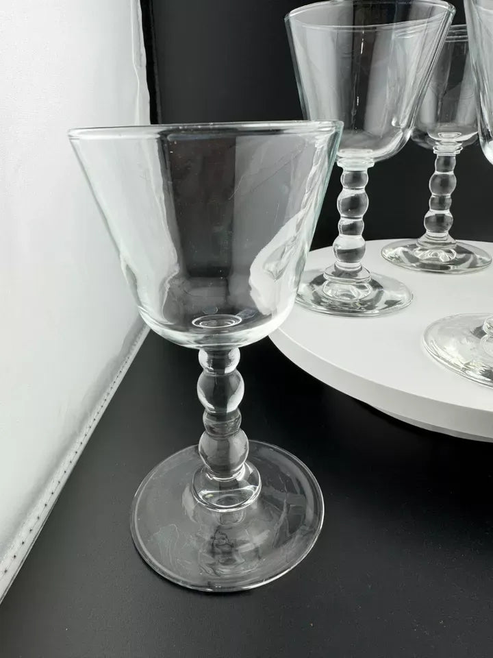 Vintage Knobbed Beaded Stem Stemware Sherry Glasses - Set of 6