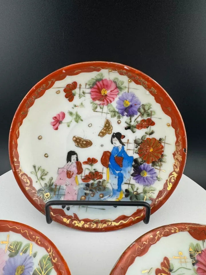Vintage Set of Hand Painted Japanese Style Saucers