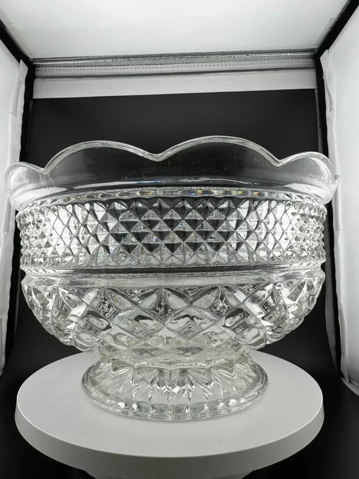 Vintage Anchor Hocking Wexford Clear Glass Footed Serving Bowl