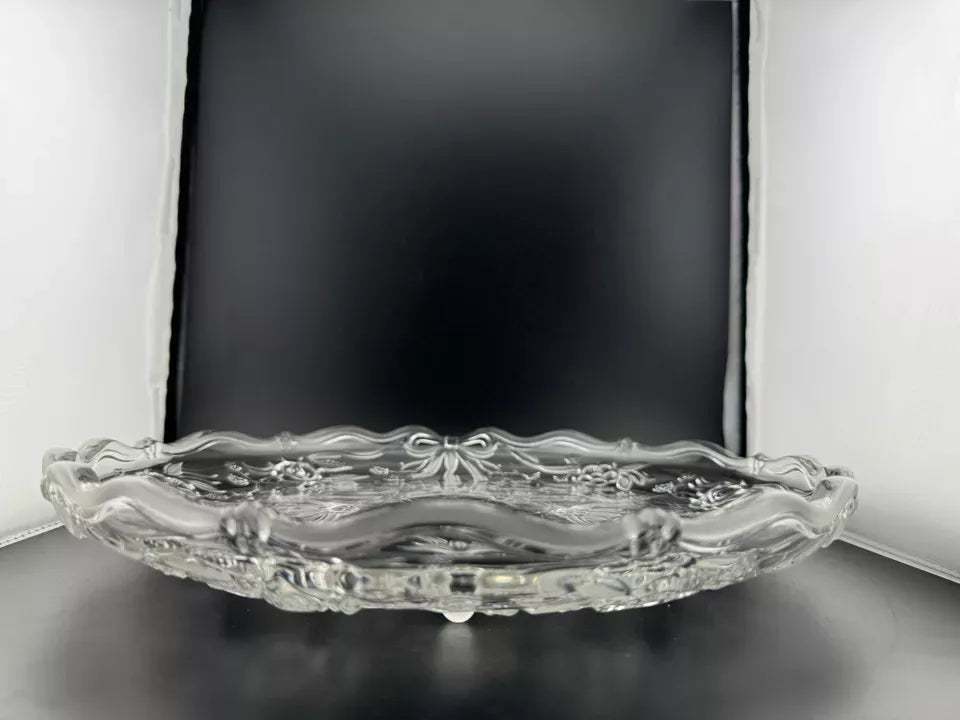 Clear Pressed Glass Floral Footed Serving Plate