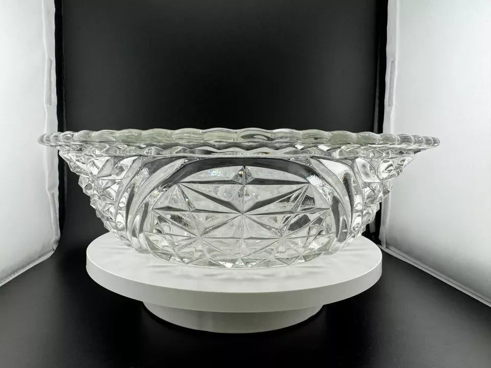 Vintage Anchor Hocking Stars & Bars Clear Pressed Glass Serving Bowl