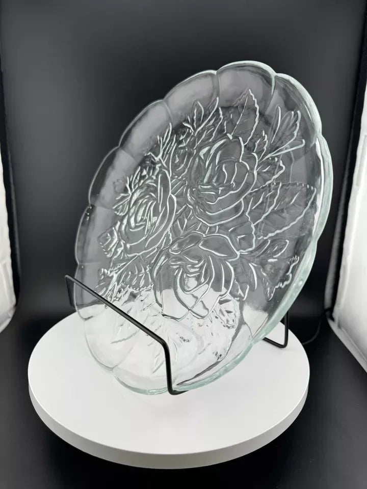 Pressed Glass Rose Pattern Serving Plate/Platter