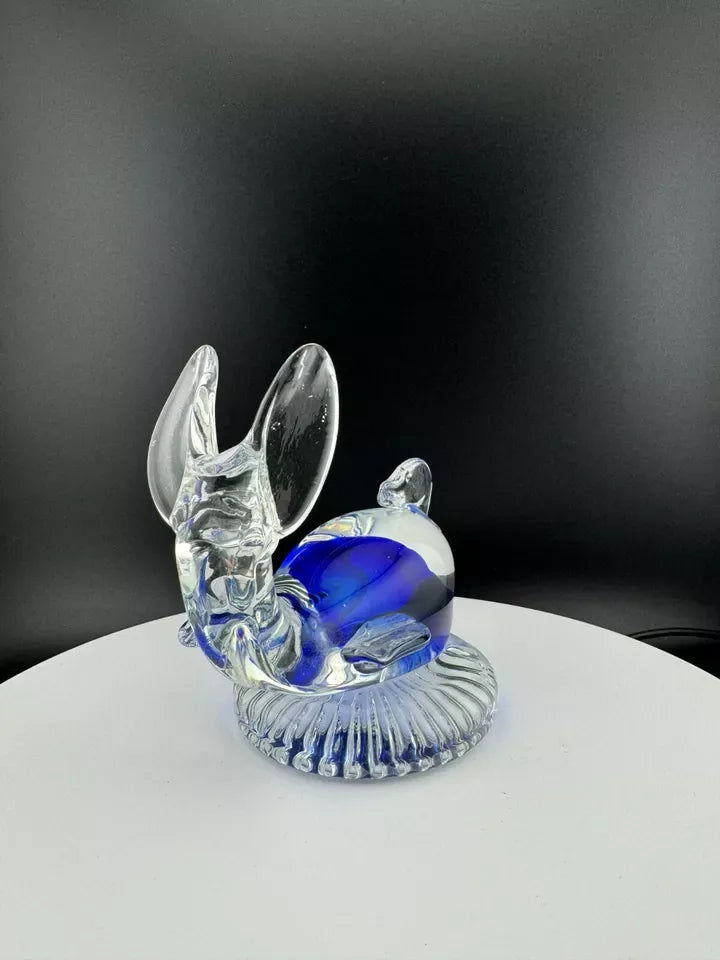Glass Dolphin Paperweight, Clear & Blue