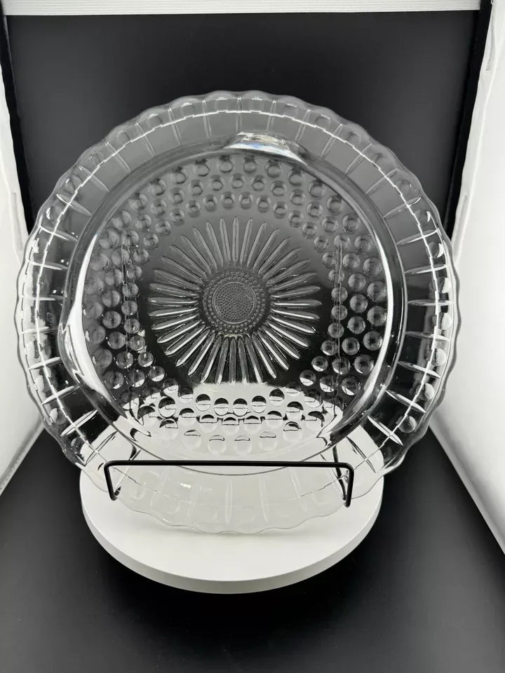 Vintage Federal Glass Sunflower Bubbles Scallop Footed Cake Plate