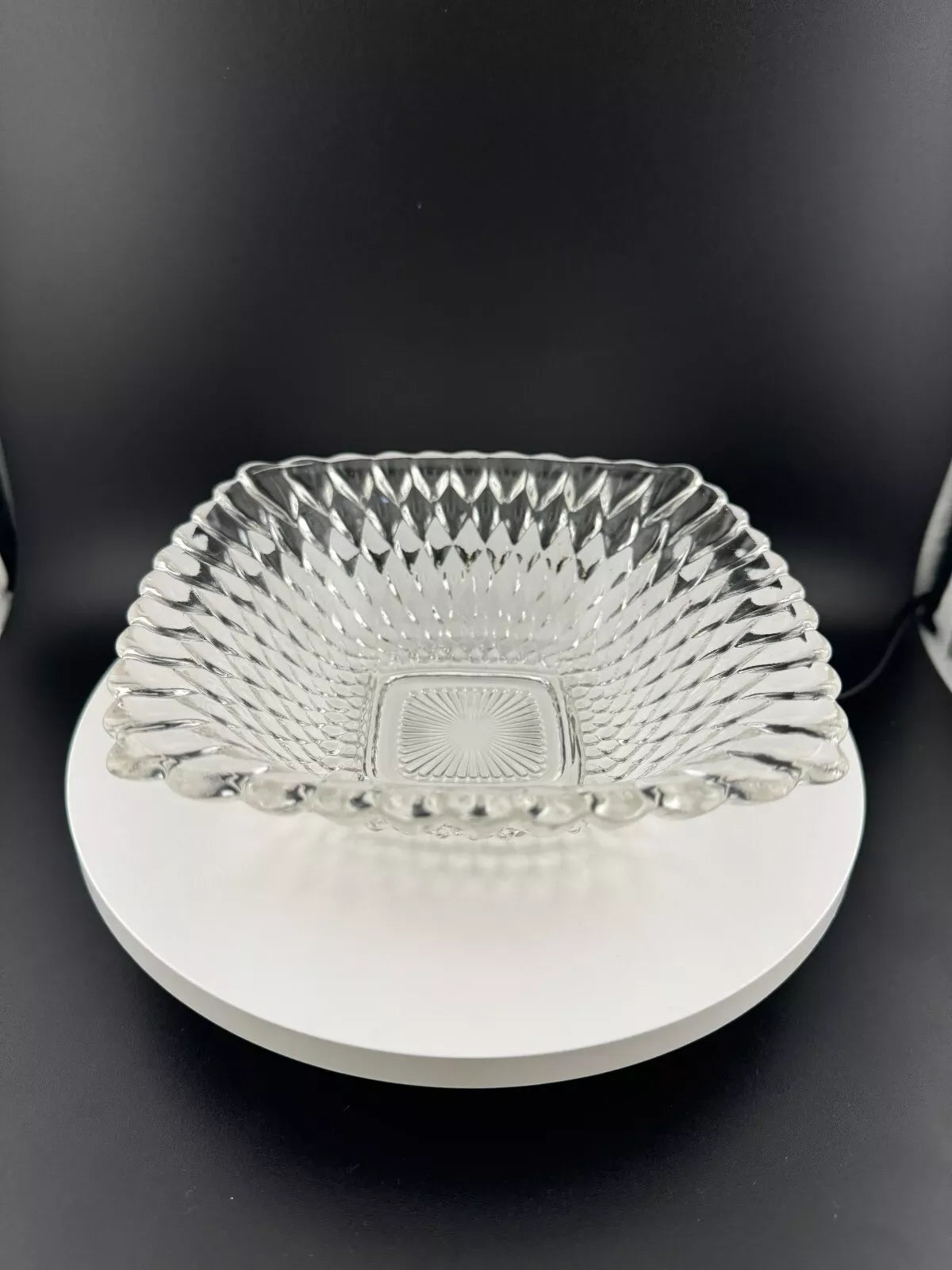 Vintage Indiana Glass Diamond Pattern Square Candy Dish