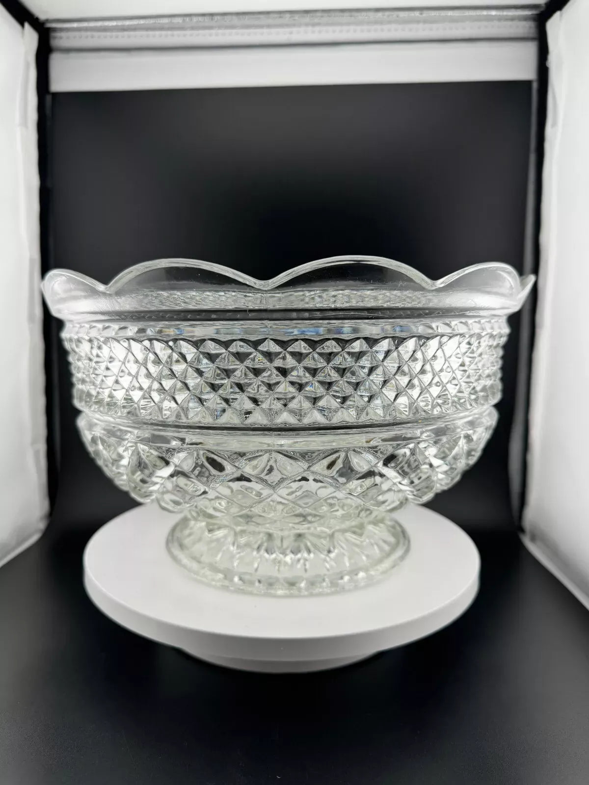 Vintage Anchor Hocking Wexford Clear Glass Footed Serving Bowl
