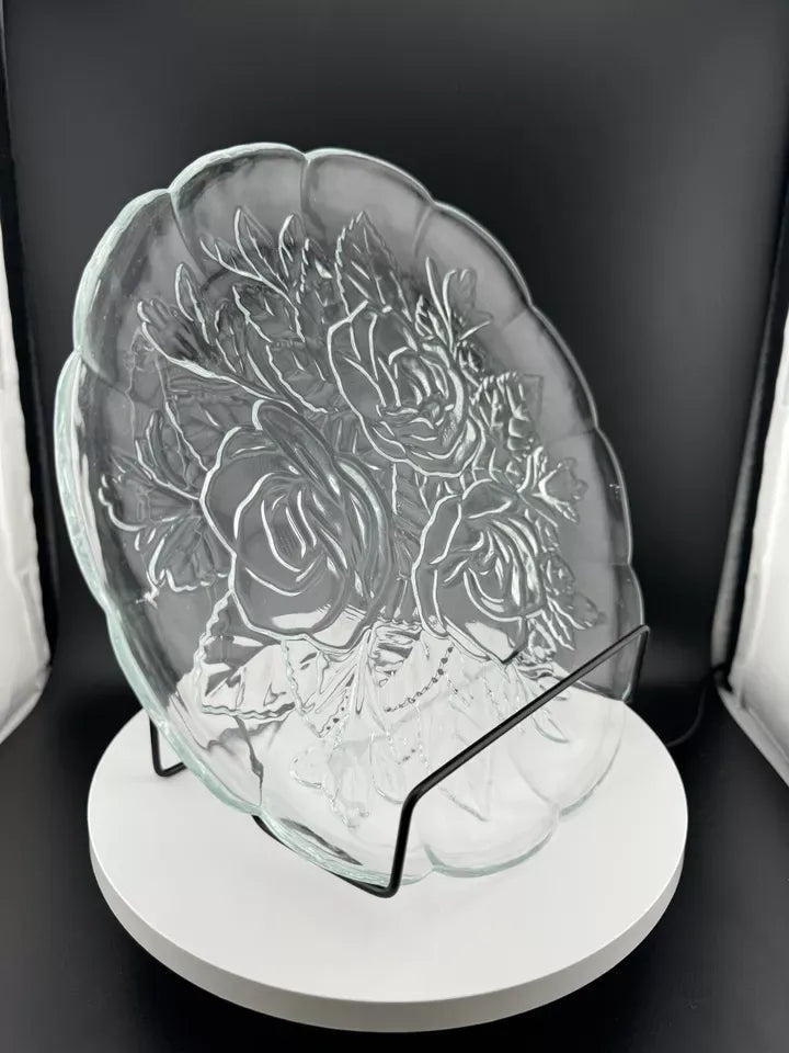 Pressed Glass Rose Pattern Serving Plate/Platter