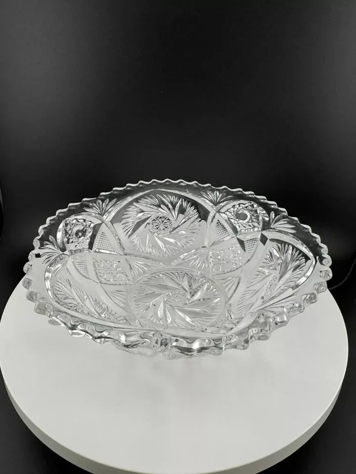 Vintage Cut Glass Candy Bowl with Pinwheel Pattern