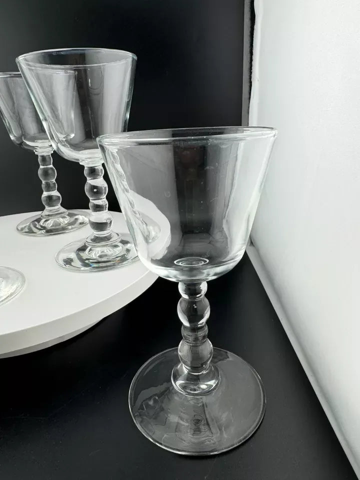 Vintage Knobbed Beaded Stem Stemware Sherry Glasses - Set of 6