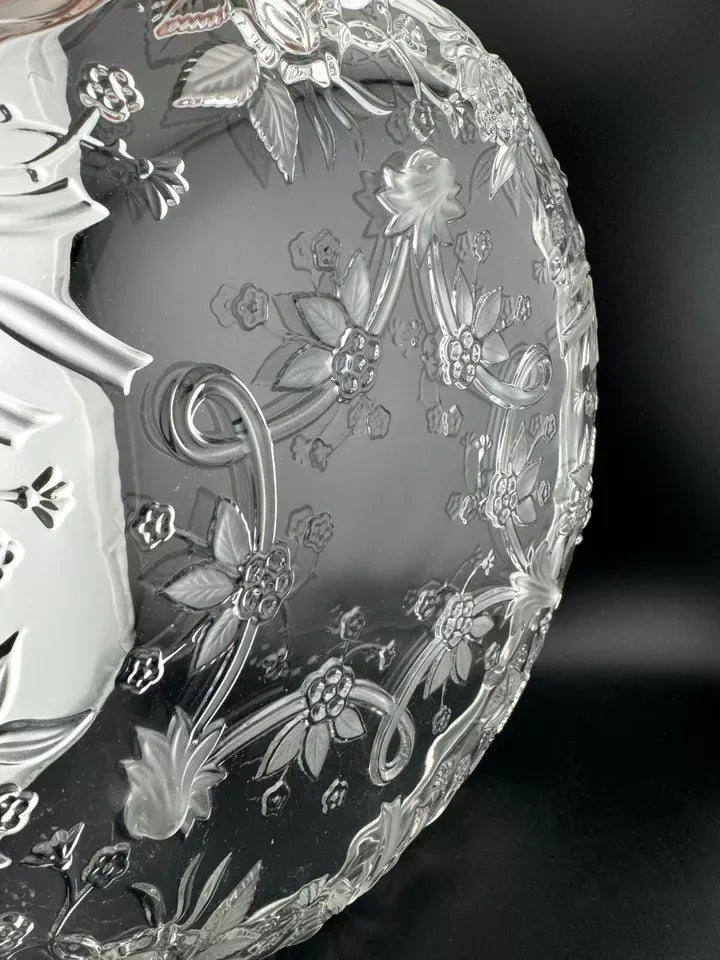 Clear Pressed Glass Floral Footed Serving Plate