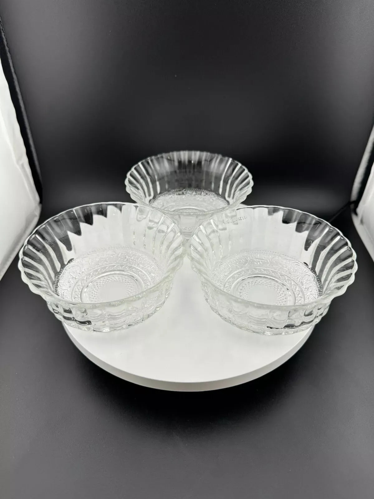 Vintage KIG Indonesia Clear Glass Fleur de Lis Dessert Bowl