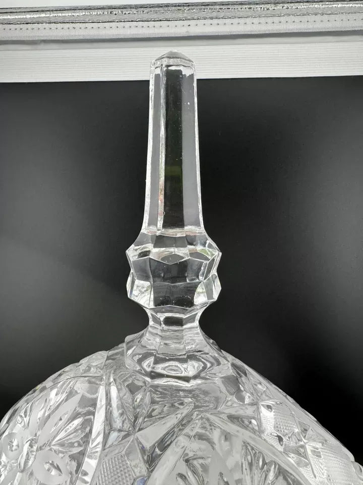 Vintage Footed, Lidded Oval Crystal Candy Dish with Floral Pattern