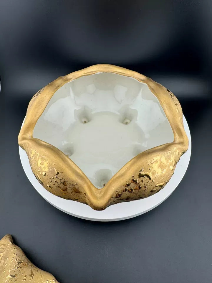 Mid Century Weeping Gold Piece - Footed, Lidded Dish