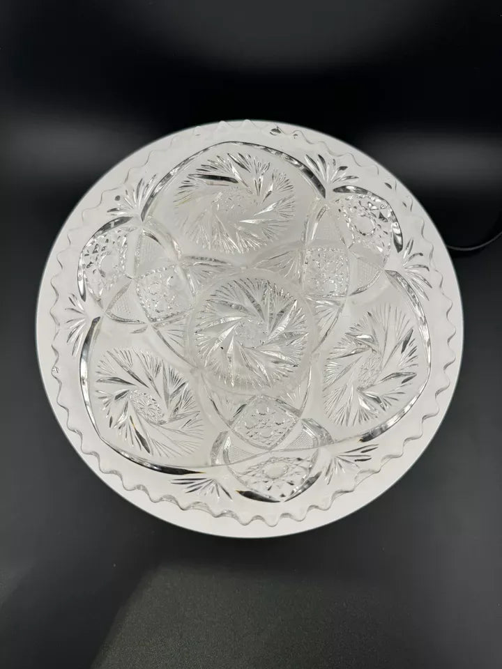 Vintage Cut Glass Candy Bowl with Pinwheel Pattern