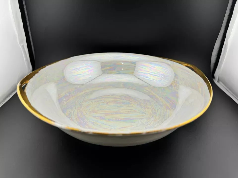 Vintage German Lusterware Round Handled Serving Plate