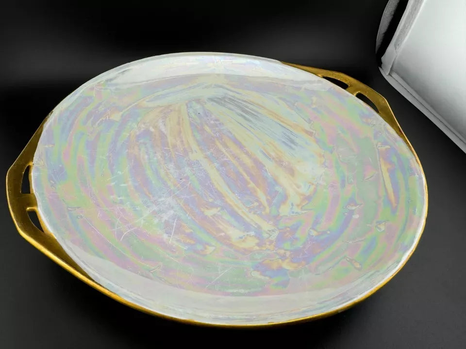 Vintage German Lusterware Round Handled Serving Plate